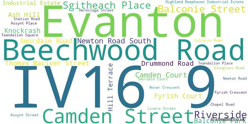 A word cloud for the IV16 9 postcode